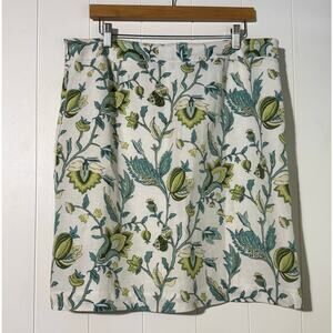LOFT Ann Taylor Floral Linen Blend Skirt Womens 14 White Blue Green